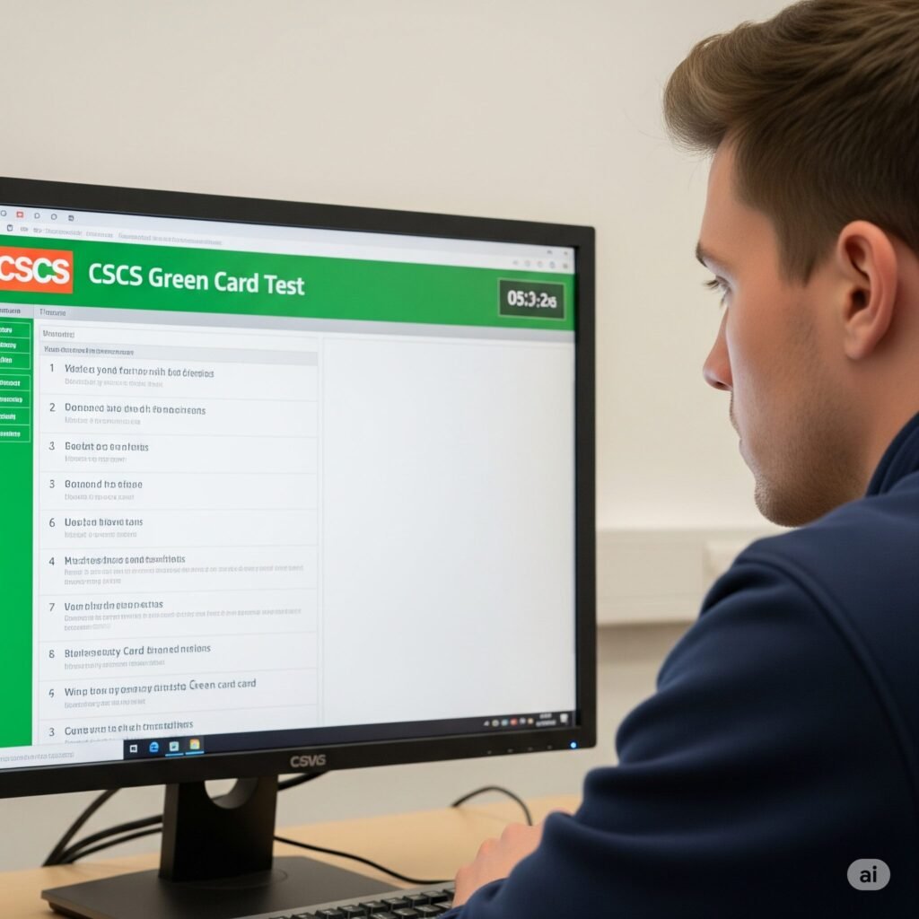 Candidate taking the CSCS Green Card test on a computer